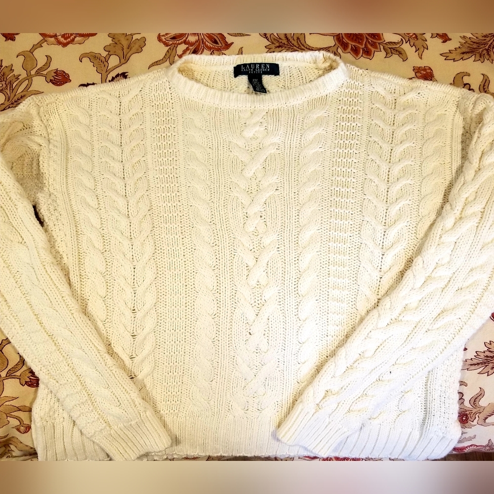 *Vintage* Lauren* Ralph Lauren Crew-Neck Cream Cable Knit Sweater